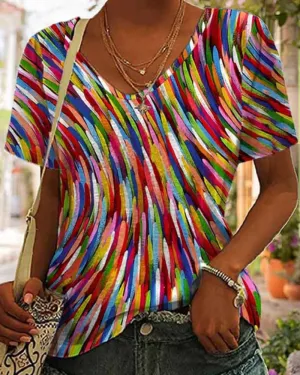 Round neck colorful print T-shirt