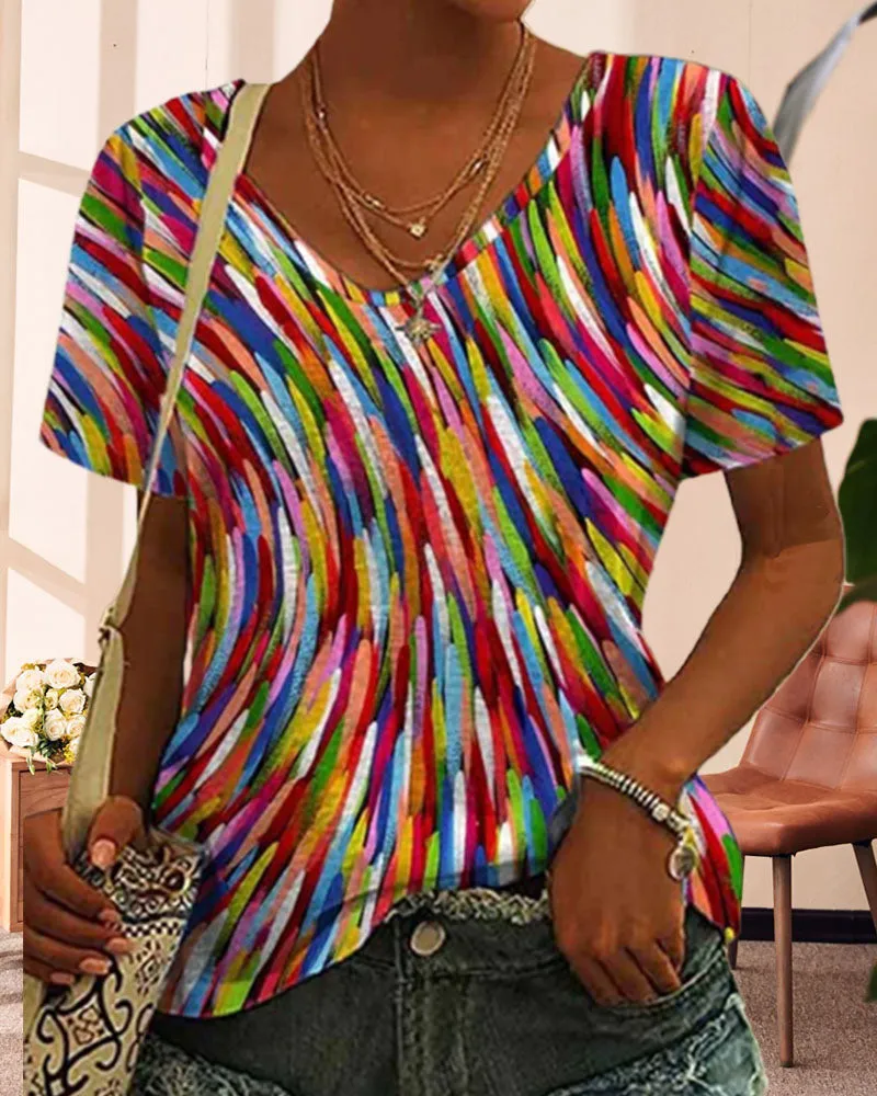 Round neck colorful print T-shirt