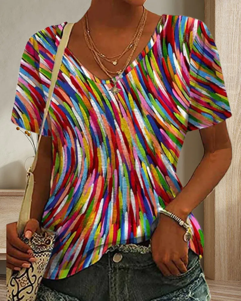 Round neck colorful print T-shirt