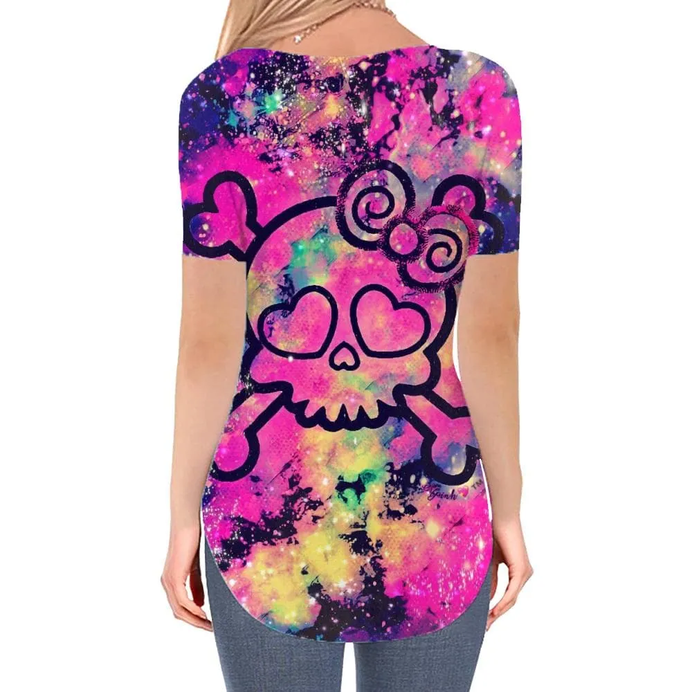 Skull T-shirt women Skeleton T-shirts 3d Kawaii Tshirts Printed Colorful Funny T shirts Graffiti V-neck Tshirt