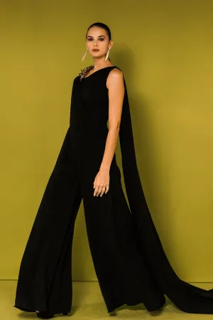 Sleeveless Flared Jumpsuit with Cape