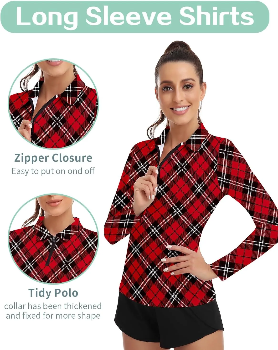 Soneven Women's Long Sleeve Golf Polo Shirts Moisture Wicking Quick Dry Half-Zip Pullover Athletic Workout Striped Tops