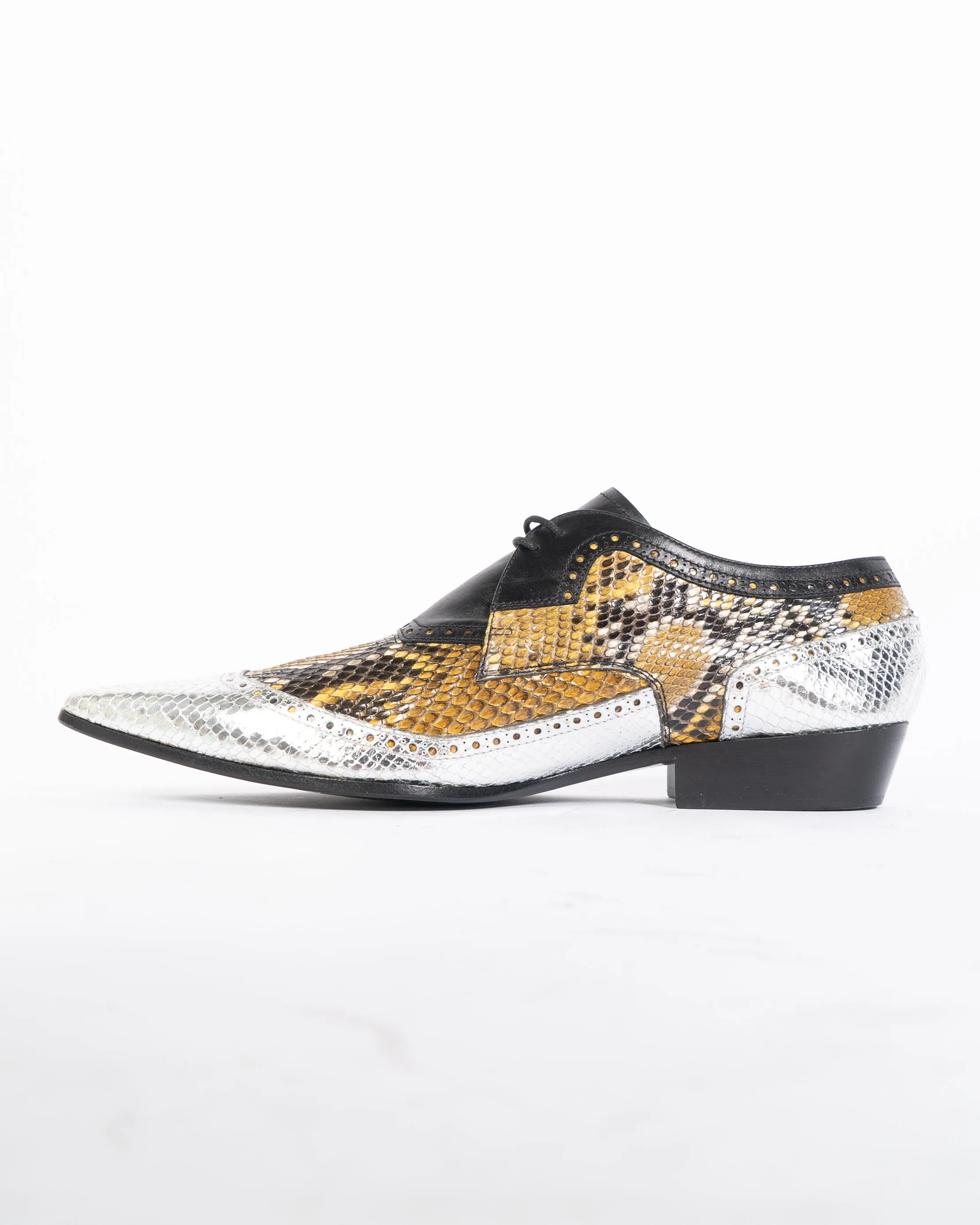 SS17 Pointed Yellow Python Lace-Up Derbies