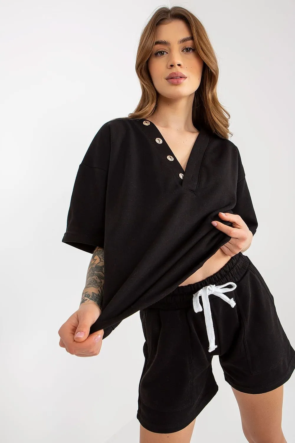 Stylish Heart Neckline Tracksuit Set with Shorts