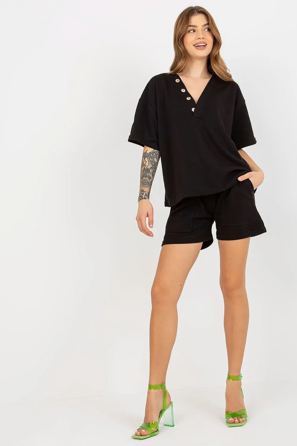 Stylish Heart Neckline Tracksuit Set with Shorts