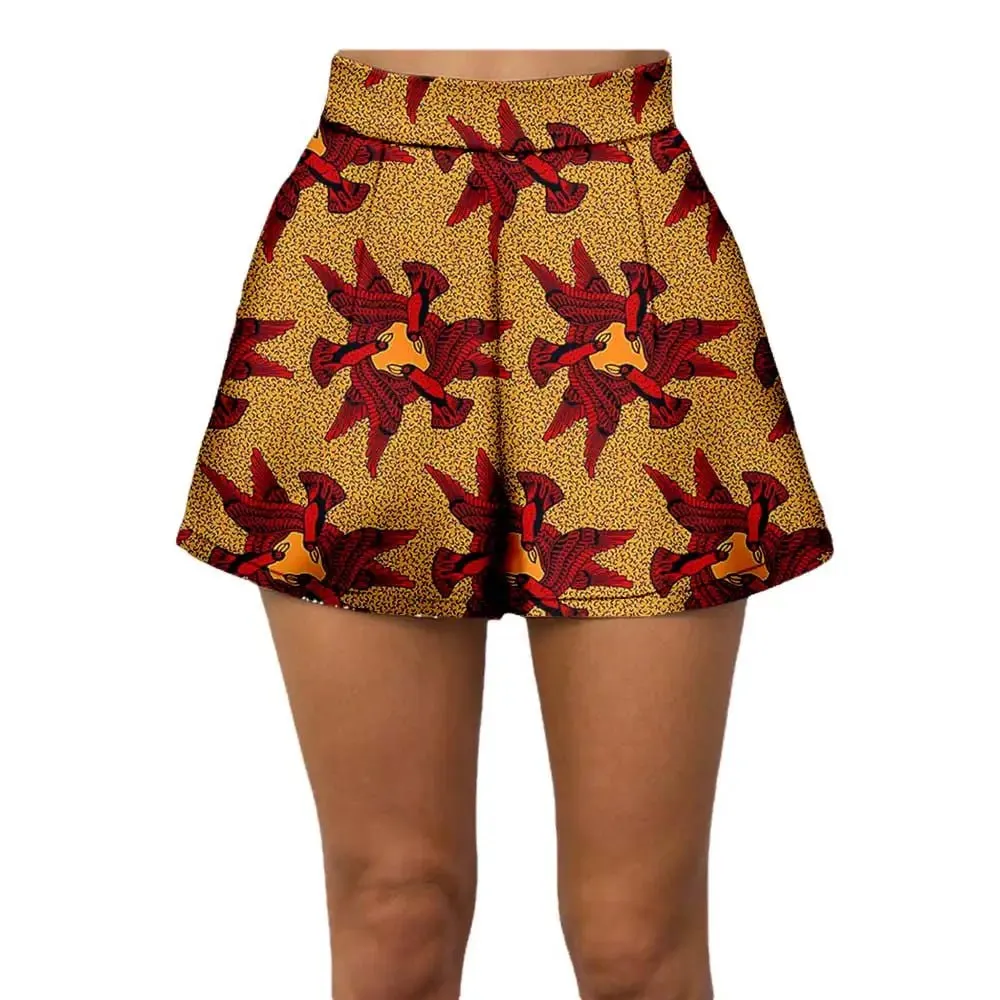 Summer Vibes: African Print Pattern Beach Shorts for Women, 100% Cotton