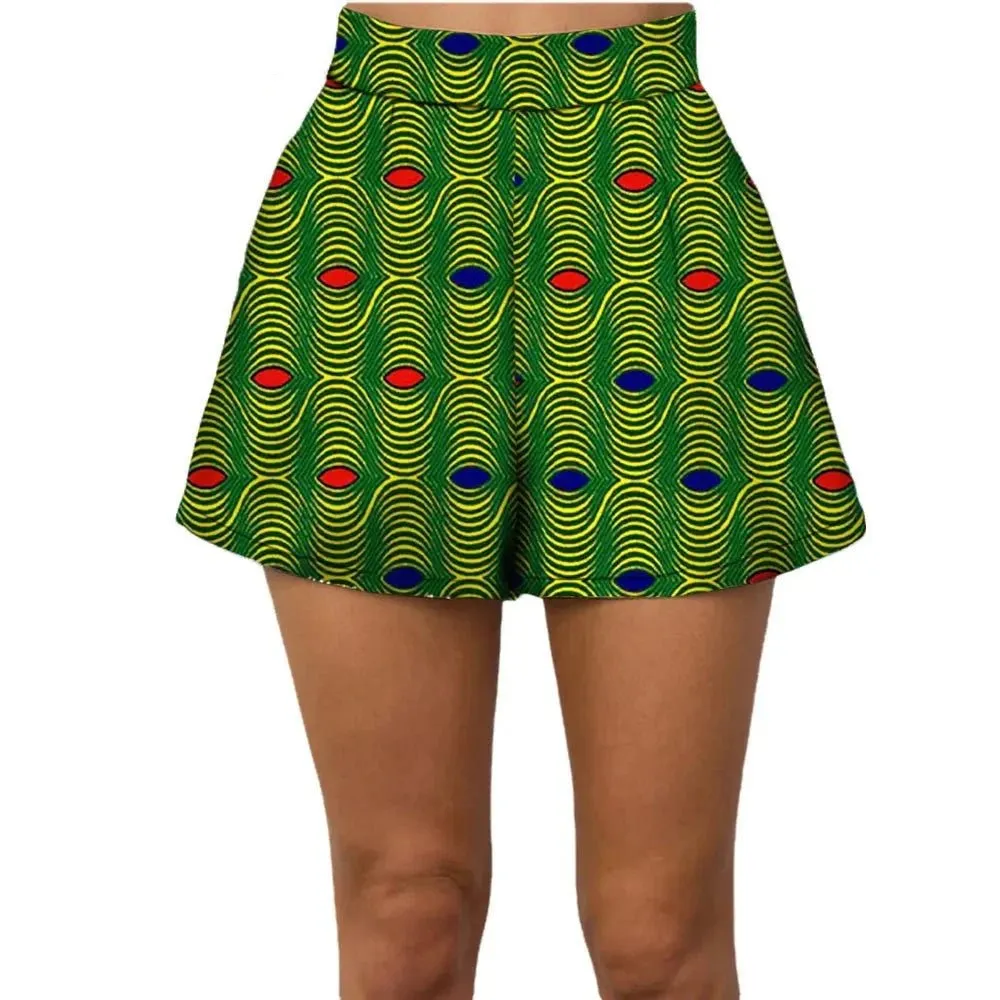 Summer Vibes: African Print Pattern Beach Shorts for Women, 100% Cotton