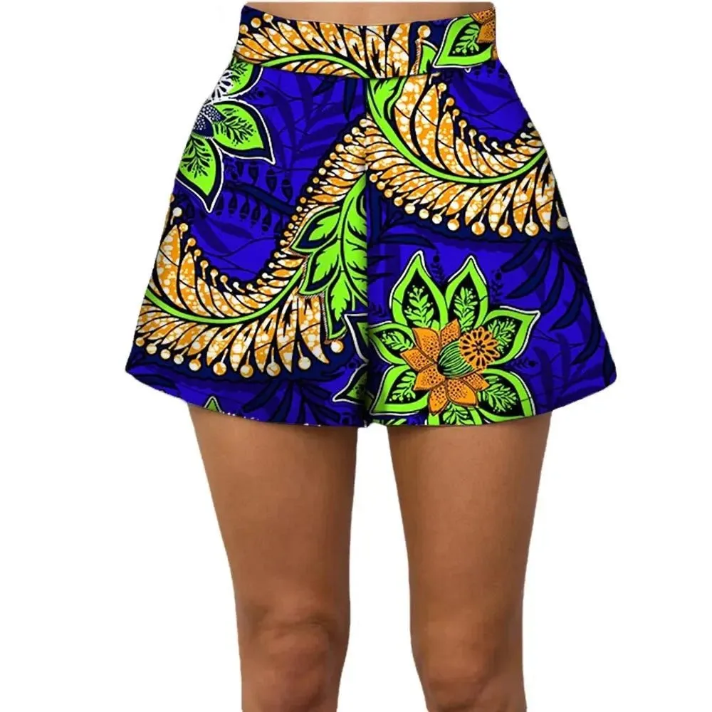 Summer Vibes: African Print Pattern Beach Shorts for Women, 100% Cotton