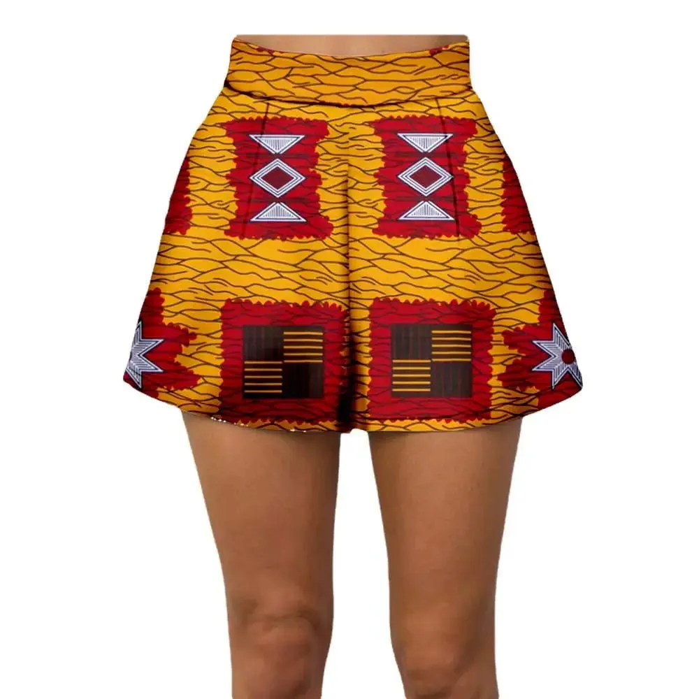 Summer Vibes: African Print Pattern Beach Shorts for Women, 100% Cotton