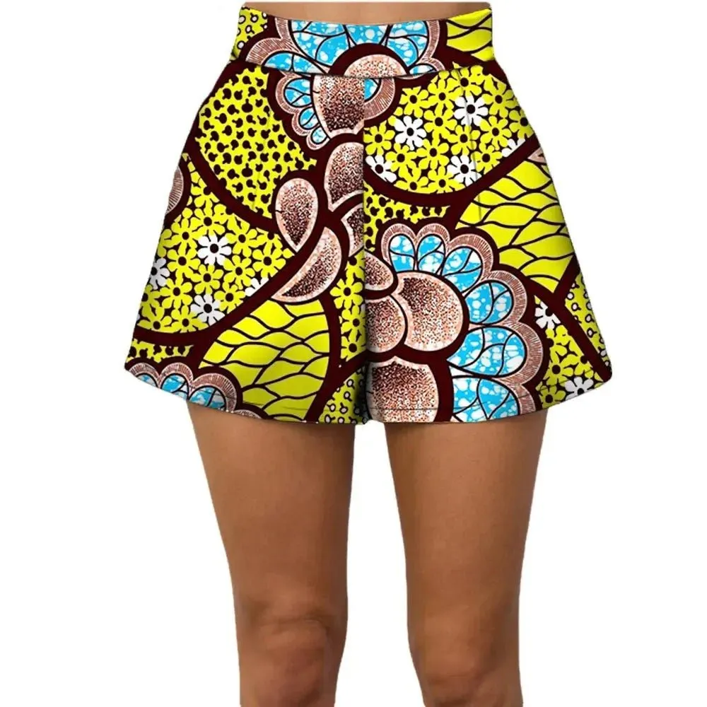 Summer Vibes: African Print Pattern Beach Shorts for Women, 100% Cotton