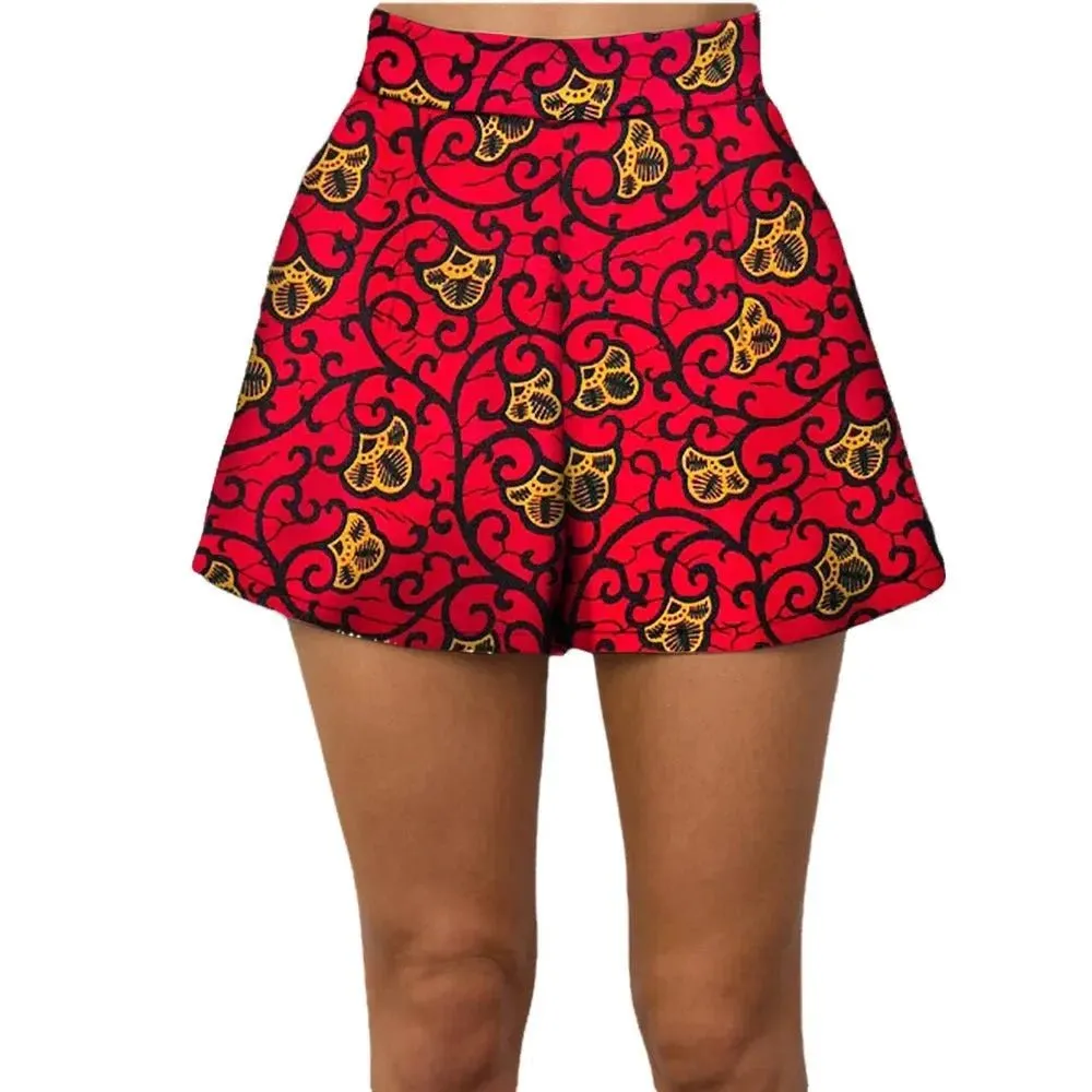Summer Vibes: African Print Pattern Beach Shorts for Women, 100% Cotton