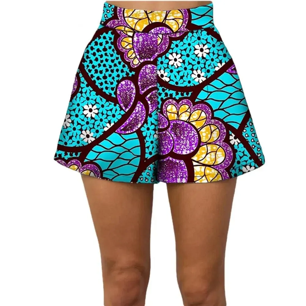 Summer Vibes: African Print Pattern Beach Shorts for Women, 100% Cotton