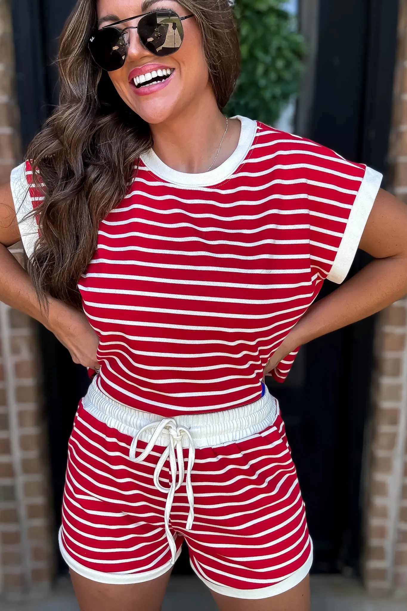 Super Cute Red And Ivory Stripe Shorts