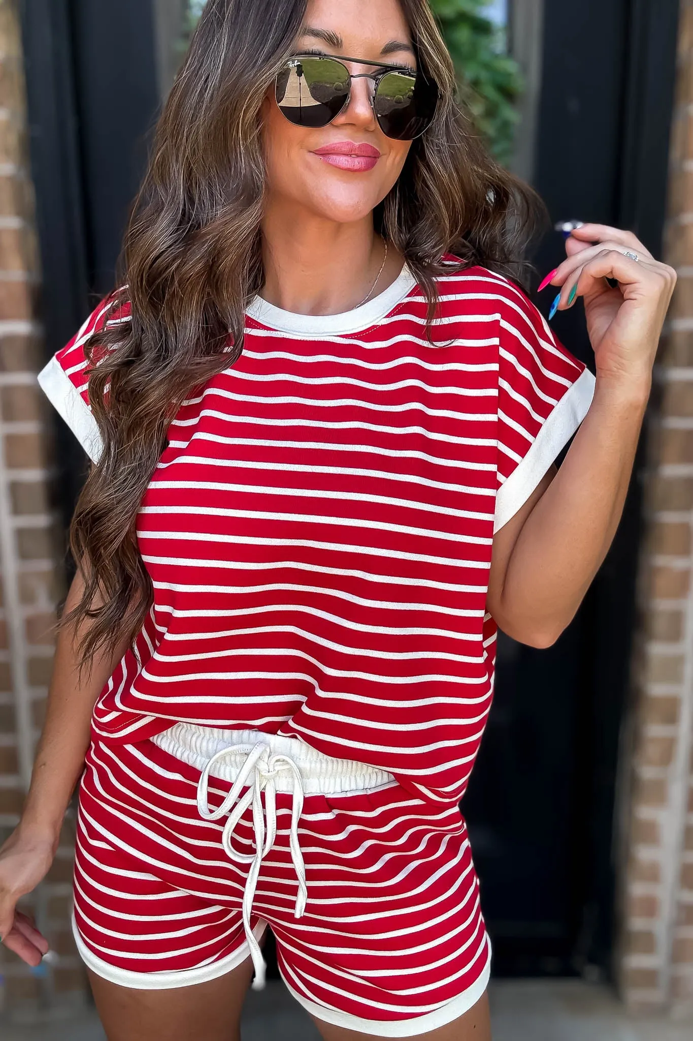 Super Cute Red And Ivory Stripe Shorts