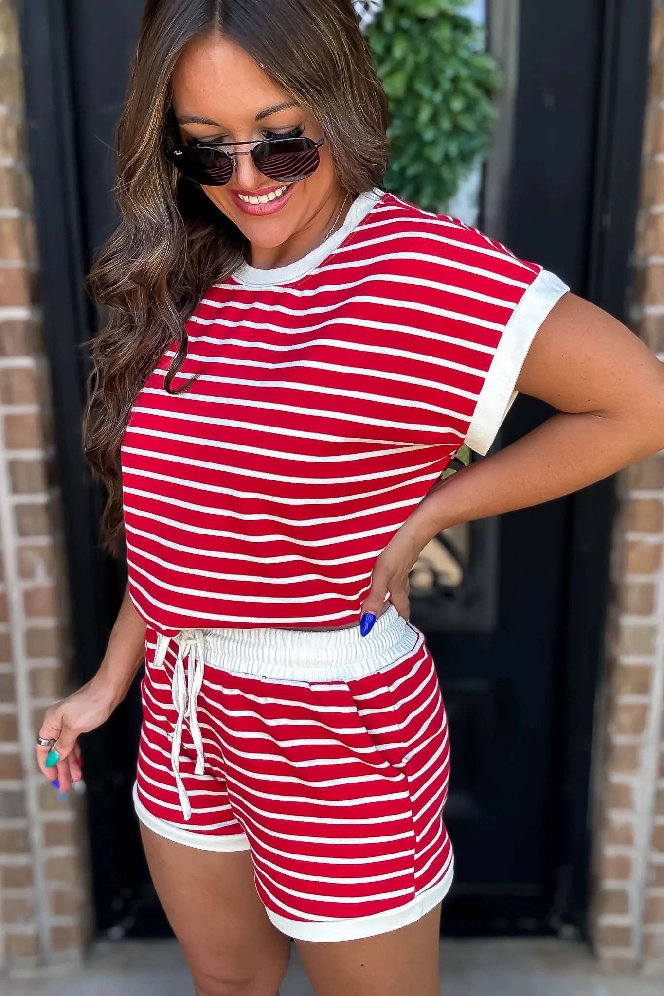 Super Cute Red And Ivory Stripe Shorts