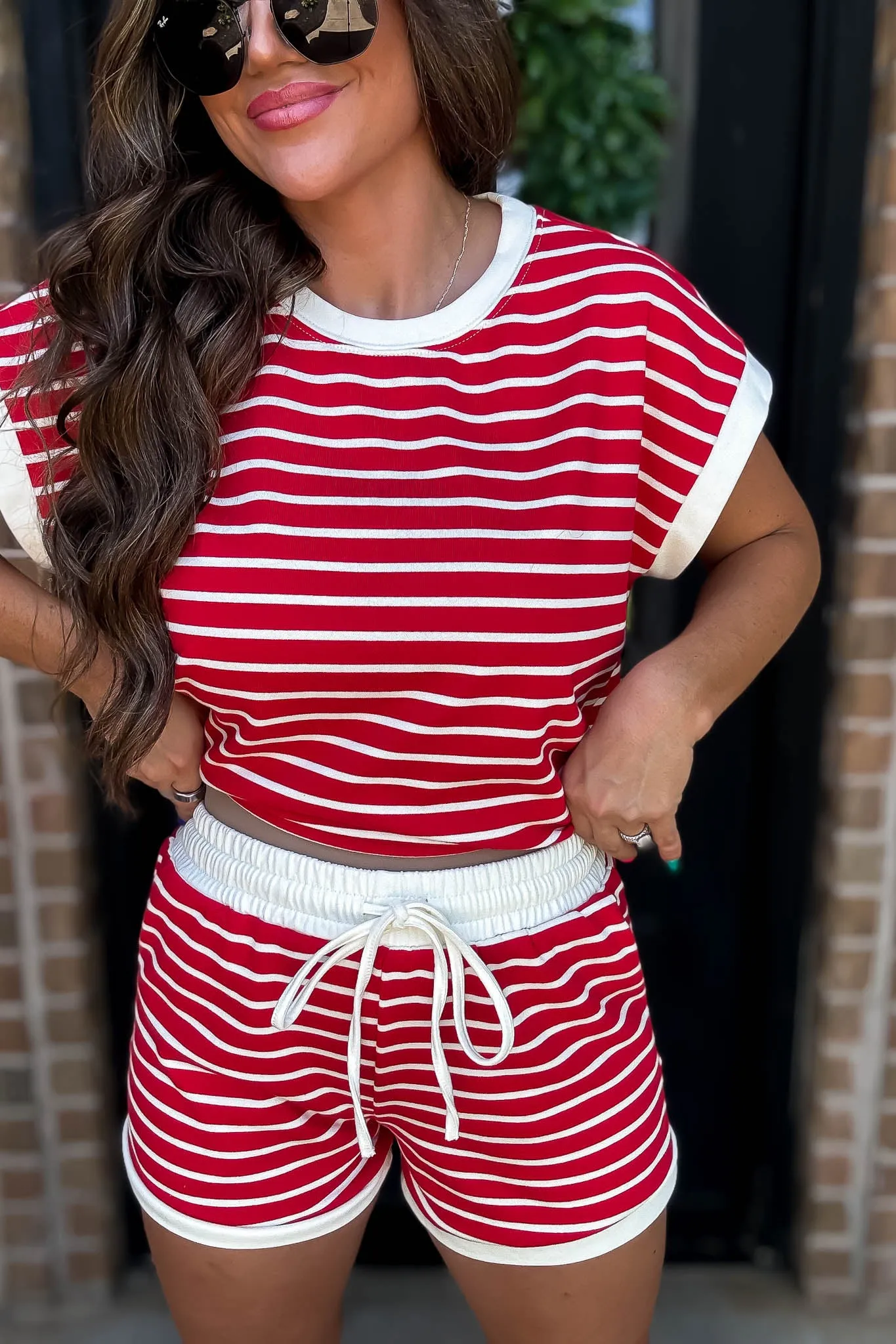 Super Cute Red And Ivory Stripe Shorts