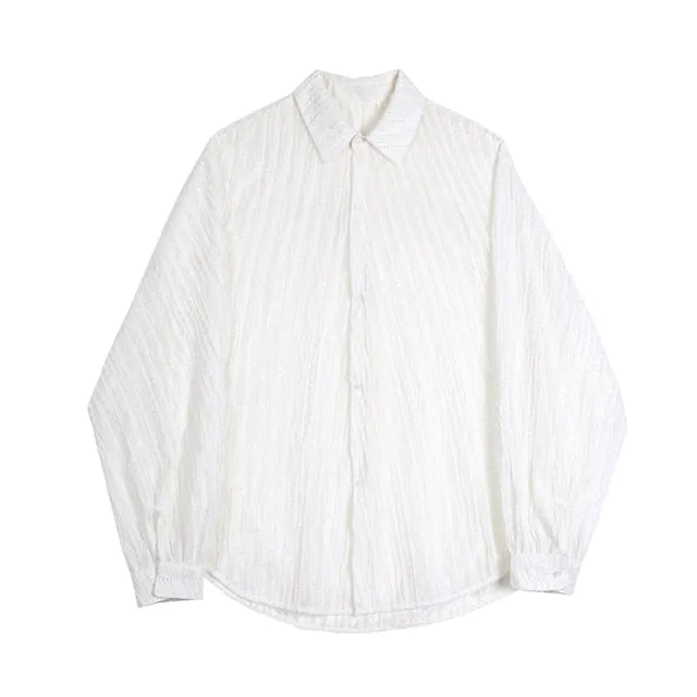 Translucent Loose Casual White Long Sleeve Shirt
