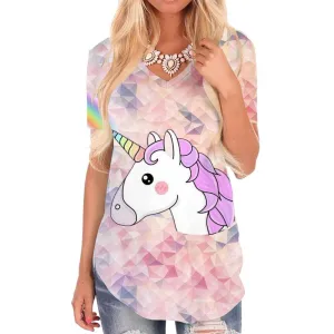 Unicorn T-shirt women Rainbow Funny T shirts Animal Tshirts Printed Colorful V-neck Tshirt