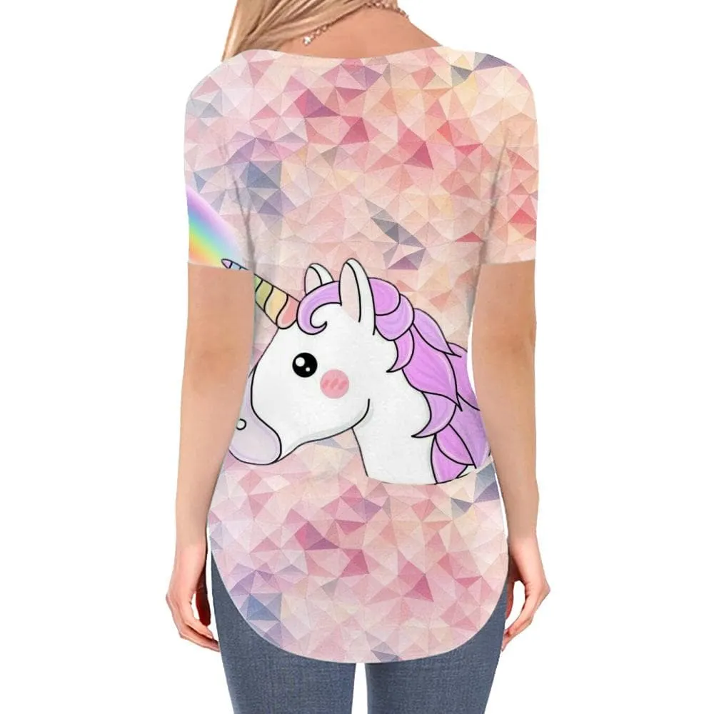 Unicorn T-shirt women Rainbow Funny T shirts Animal Tshirts Printed Colorful V-neck Tshirt