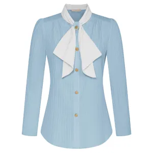 Vintage Textured Shirt Solid Color Puffed Long Sleeve Button-up Tops