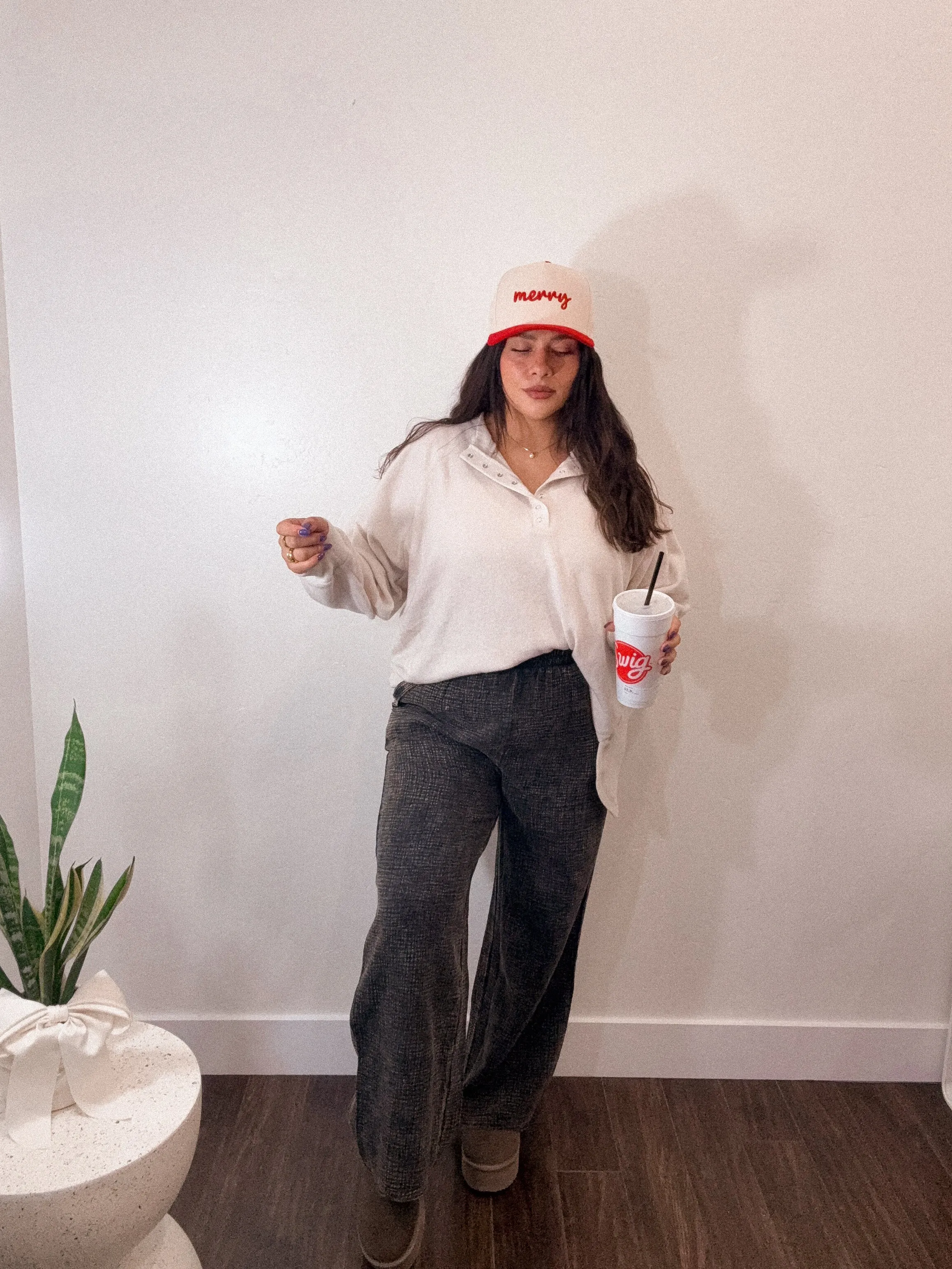Washed Double Gauze Wide Leg Pants