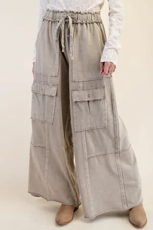 WASHED TERRY KNIT CARGO PANTS