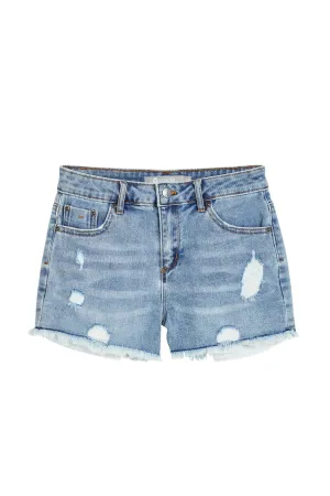 Weekender Shorts With Destruction In Indigo