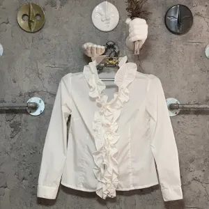 white frilled ruffle blouse