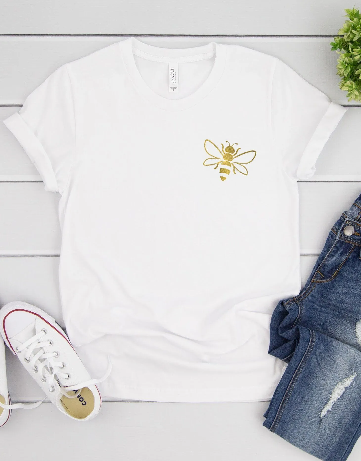 White Ladies Gold Bumble Bee T-Shirt