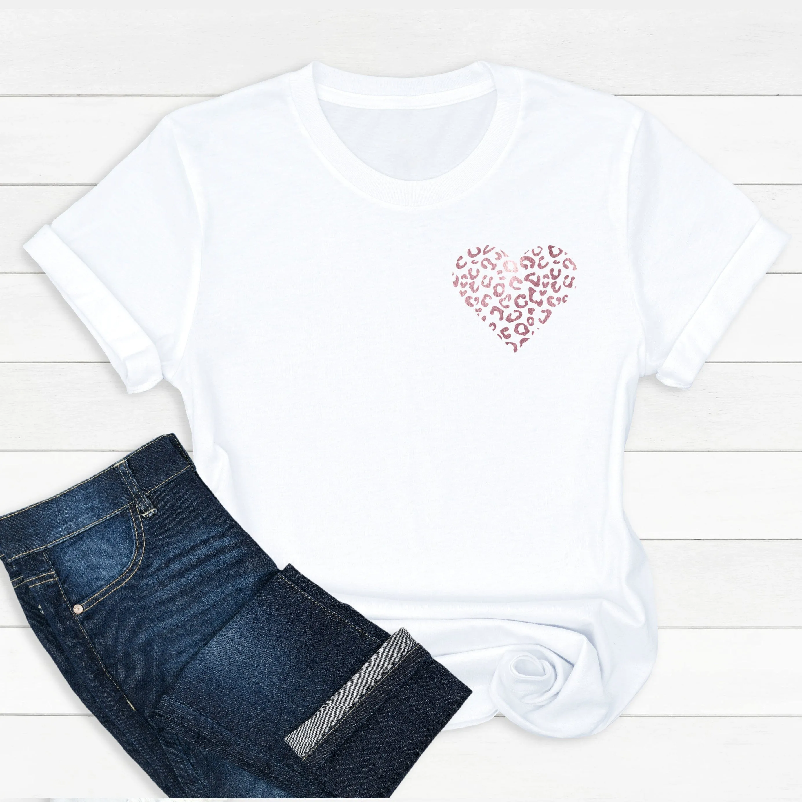 White Leopard Heart Ladies T Shirt