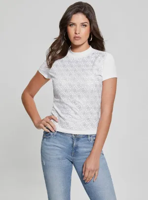 White Logo Mock Neck T-Shirt