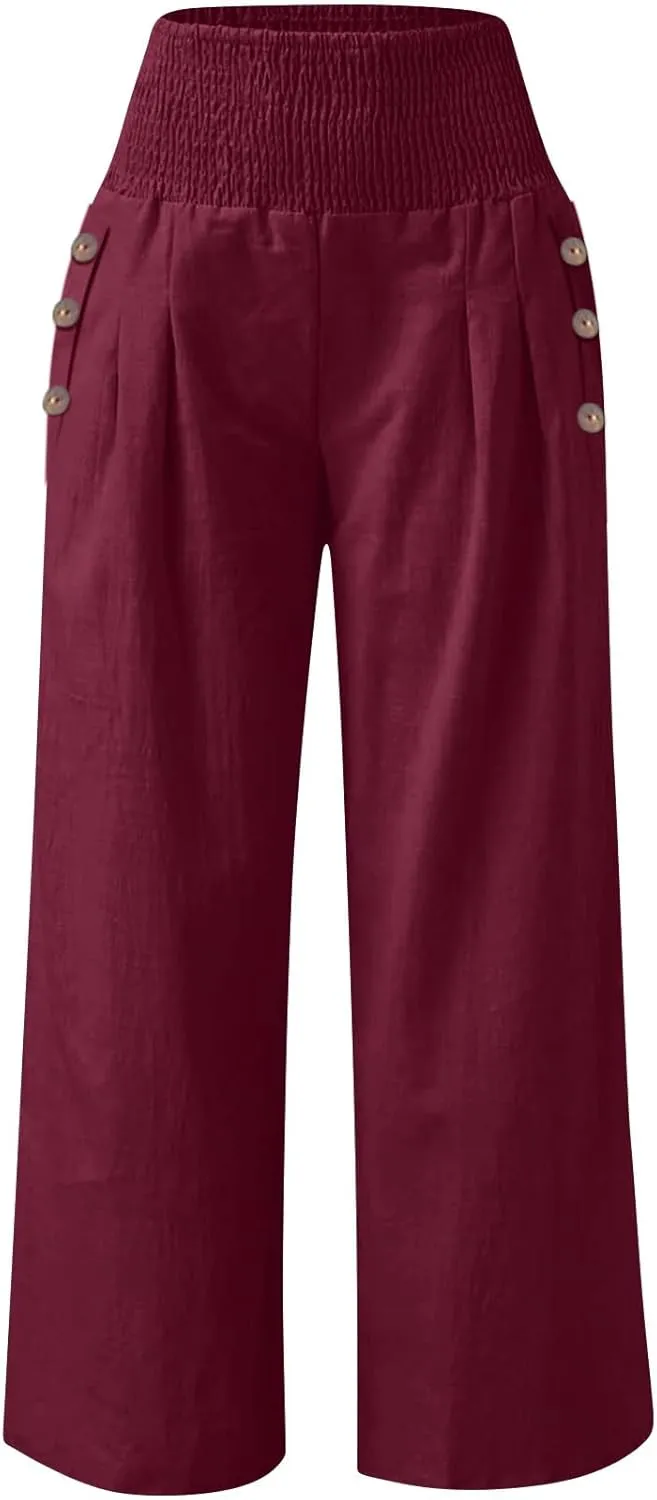 Wide Leg Pants for Women Linen Palazzo Pants Summer Boho High Waist Casual Lounge 2025 Beach Travel Vacation Pant