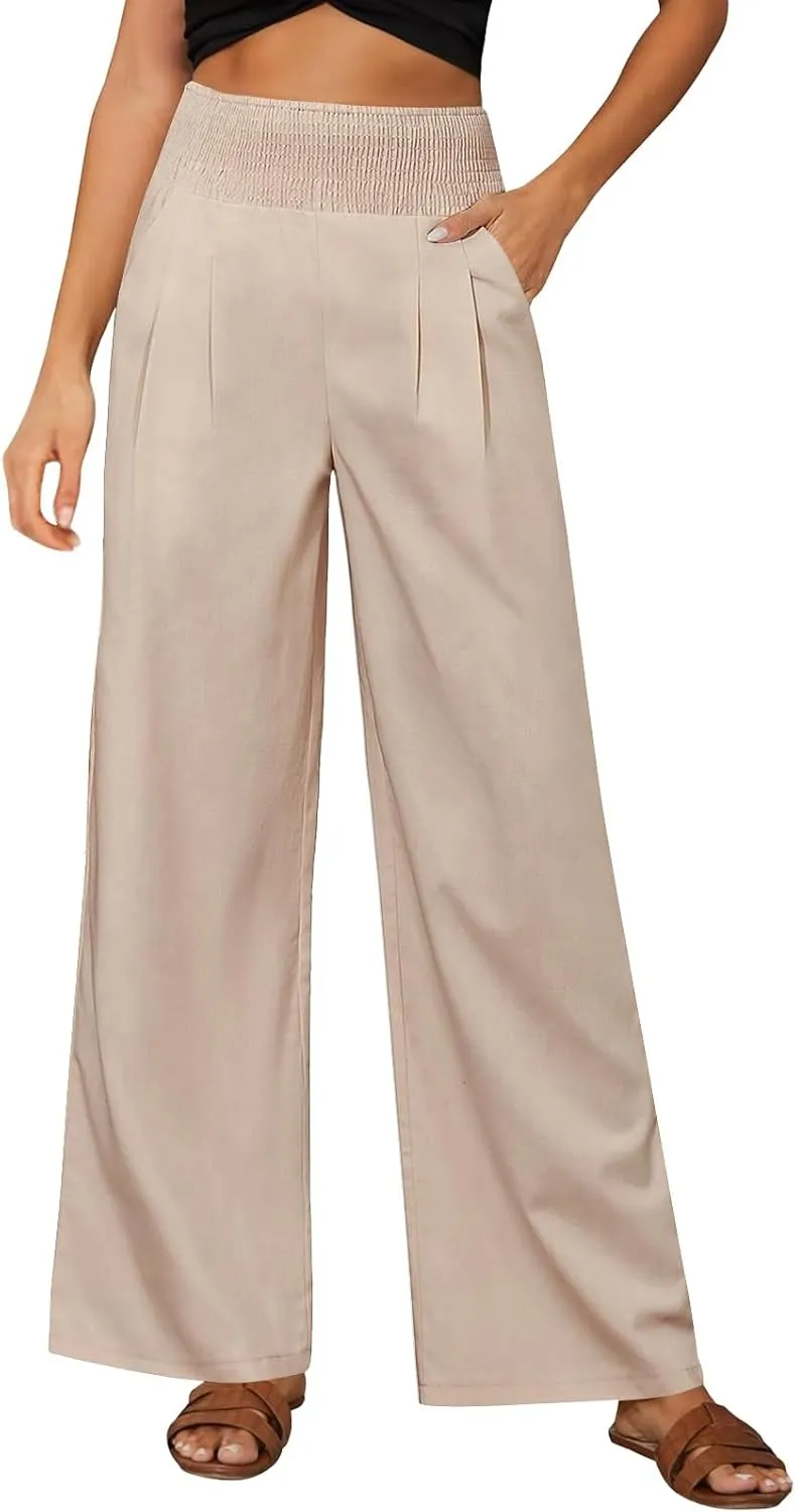 Wide Leg Pants for Women Yoga Work Pants with Pocketsc Pull on High Waist Lounge Sweatpants Casual Loose Dress Pants