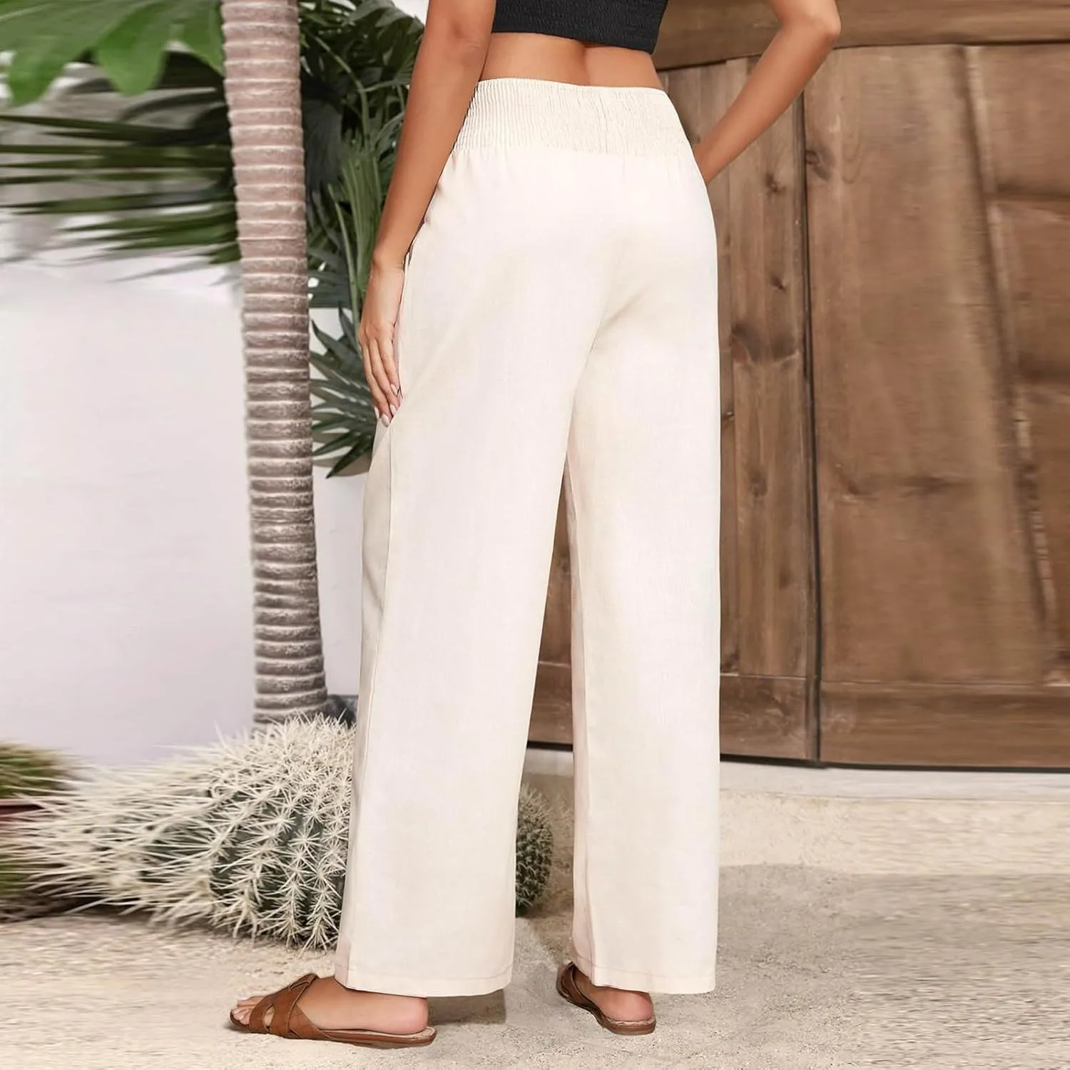 Wide Leg Pants for Women Yoga Work Pants with Pocketsc Pull on High Waist Lounge Sweatpants Casual Loose Dress Pants
