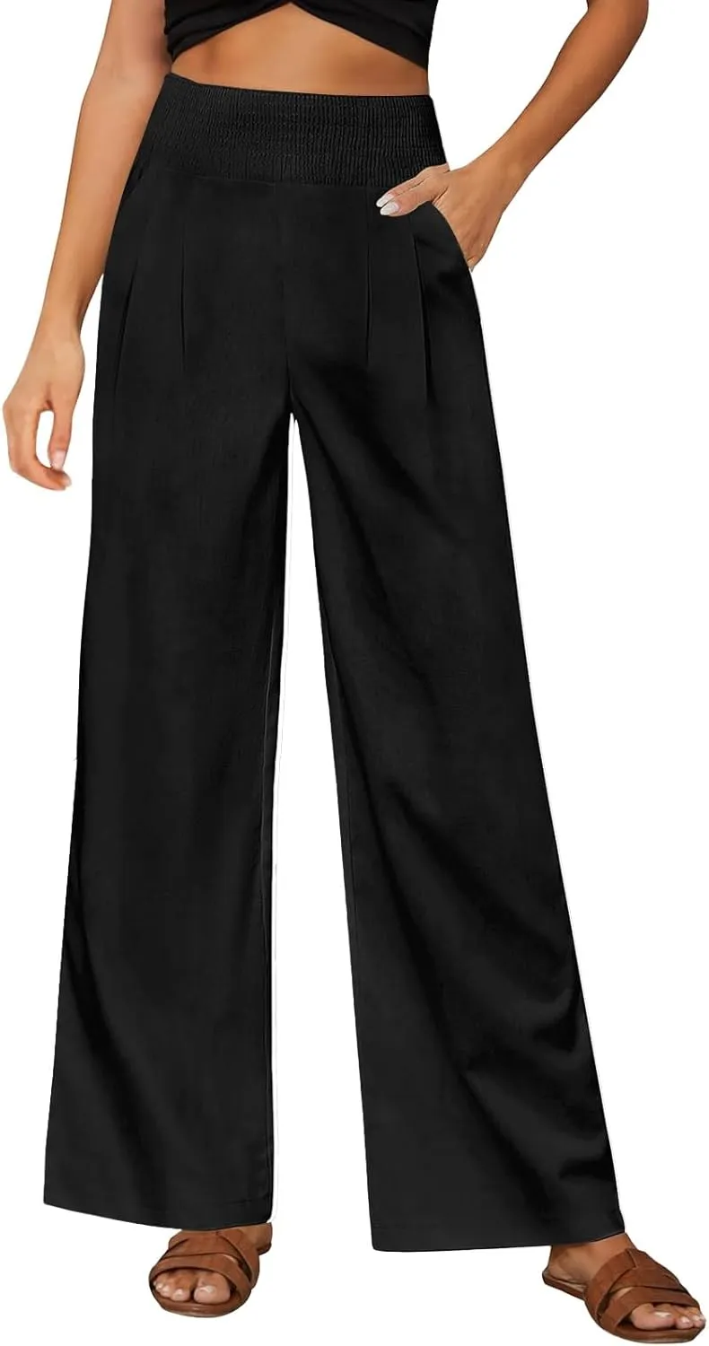 Wide Leg Pants for Women Yoga Work Pants with Pocketsc Pull on High Waist Lounge Sweatpants Casual Loose Dress Pants