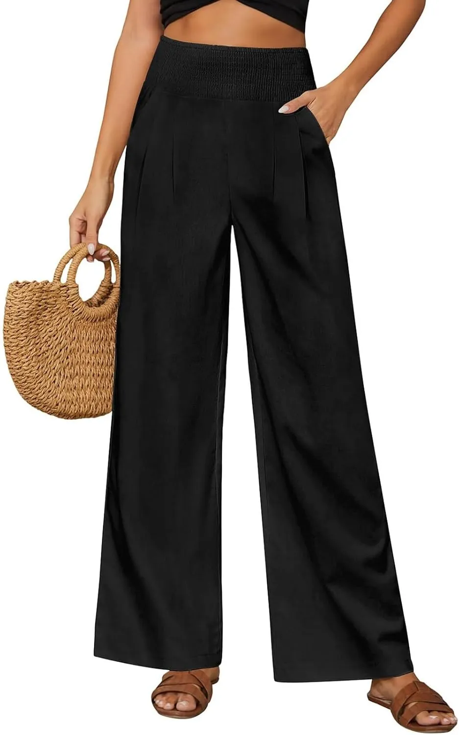 Wide Leg Pants for Women Yoga Work Pants with Pocketsc Pull on High Waist Lounge Sweatpants Casual Loose Dress Pants