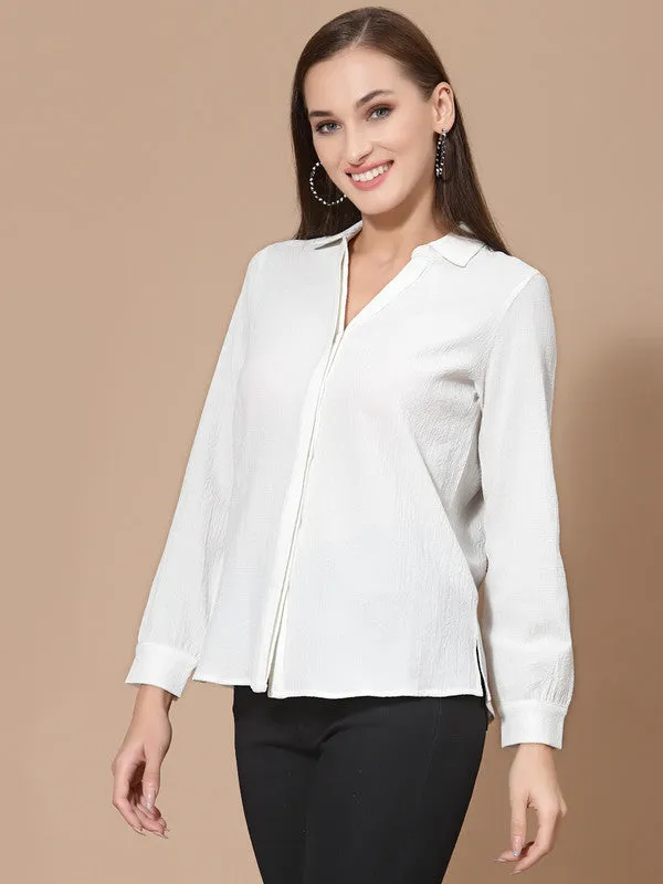 Women White Odour Free Spread Collar  Formal Shirt