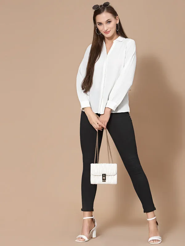 Women White Odour Free Spread Collar  Formal Shirt