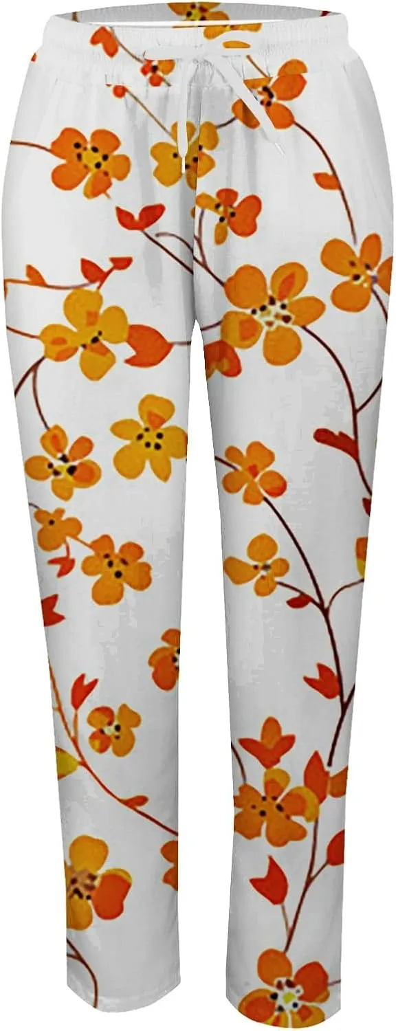 Women's Linen Blend Drawstring Relaxed Fit Wide Leg Pant High Waist Flowy Summer Beach Drawstring Pant Trouser