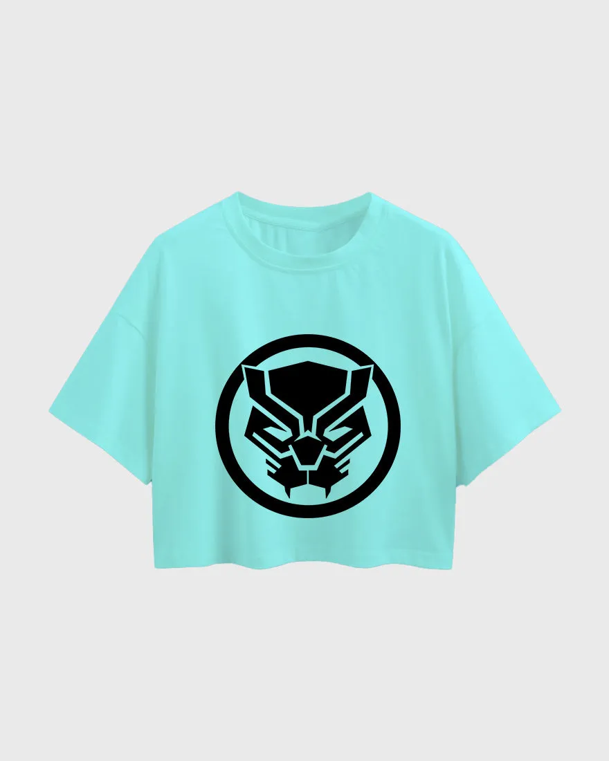 Womens Oversized Cropped TShirt Movies Black Panther Logo