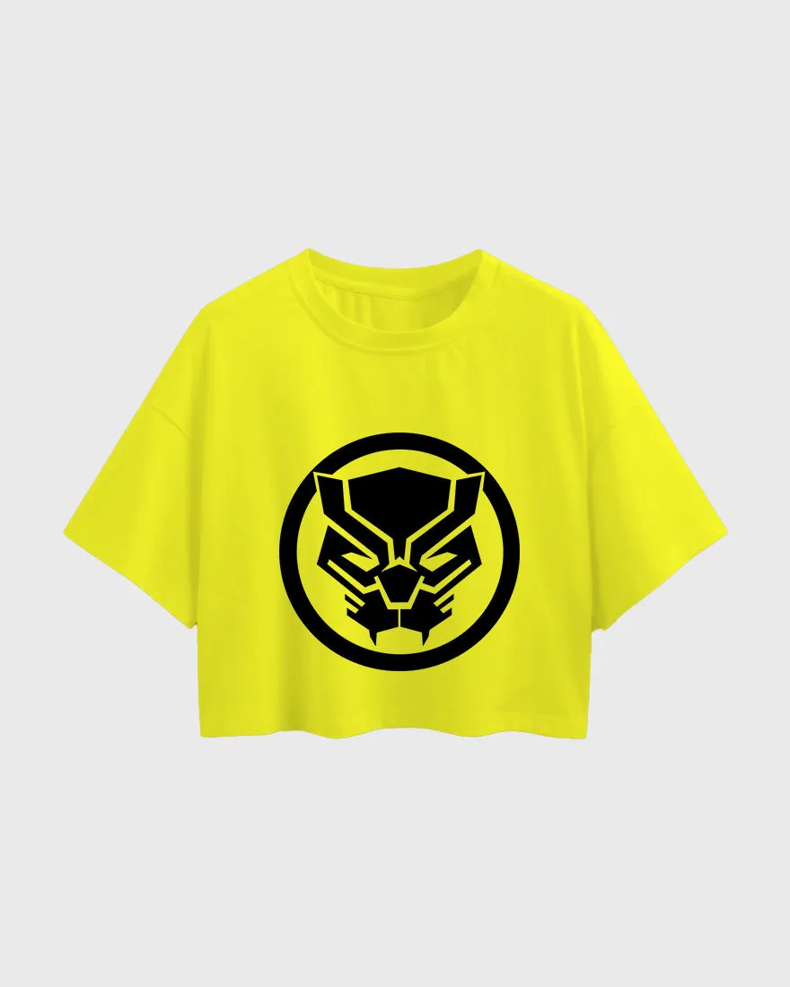 Womens Oversized Cropped TShirt Movies Black Panther Logo