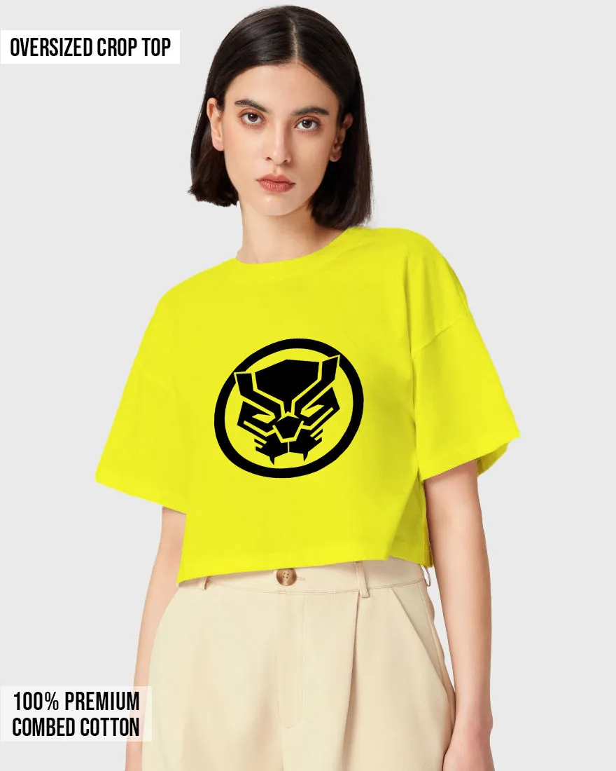 Womens Oversized Cropped TShirt Movies Black Panther Logo