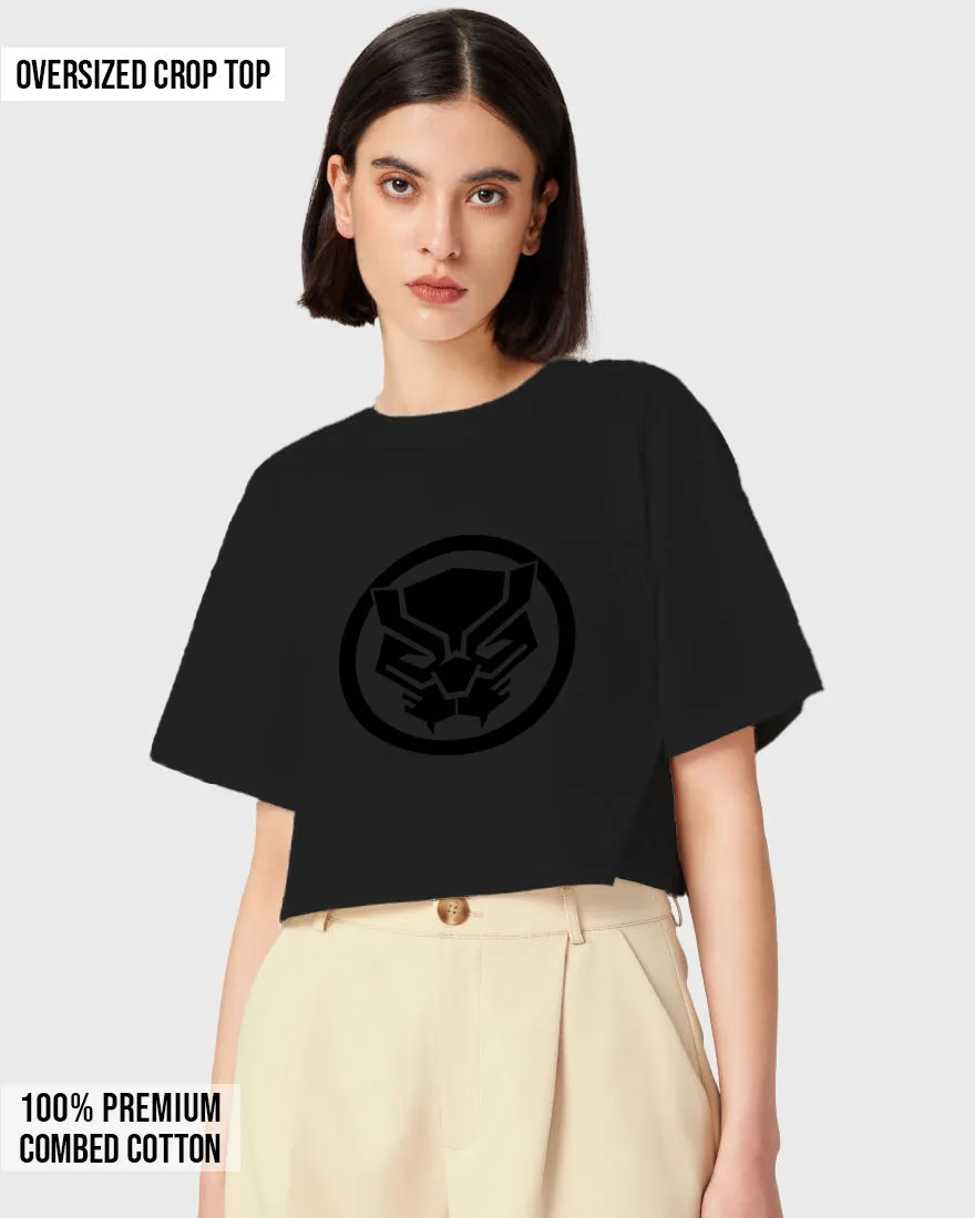 Womens Oversized Cropped TShirt Movies Black Panther Logo
