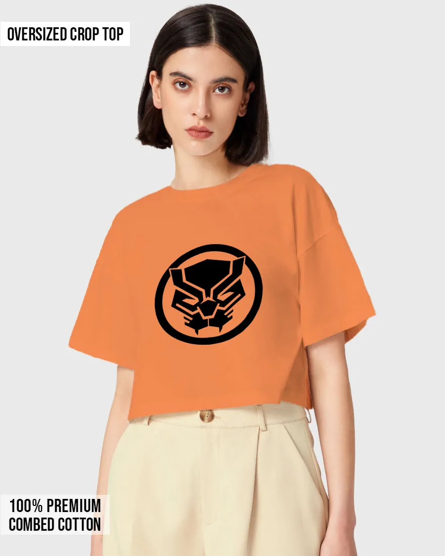 Womens Oversized Cropped TShirt Movies Black Panther Logo