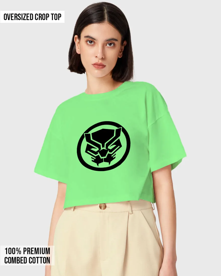 Womens Oversized Cropped TShirt Movies Black Panther Logo