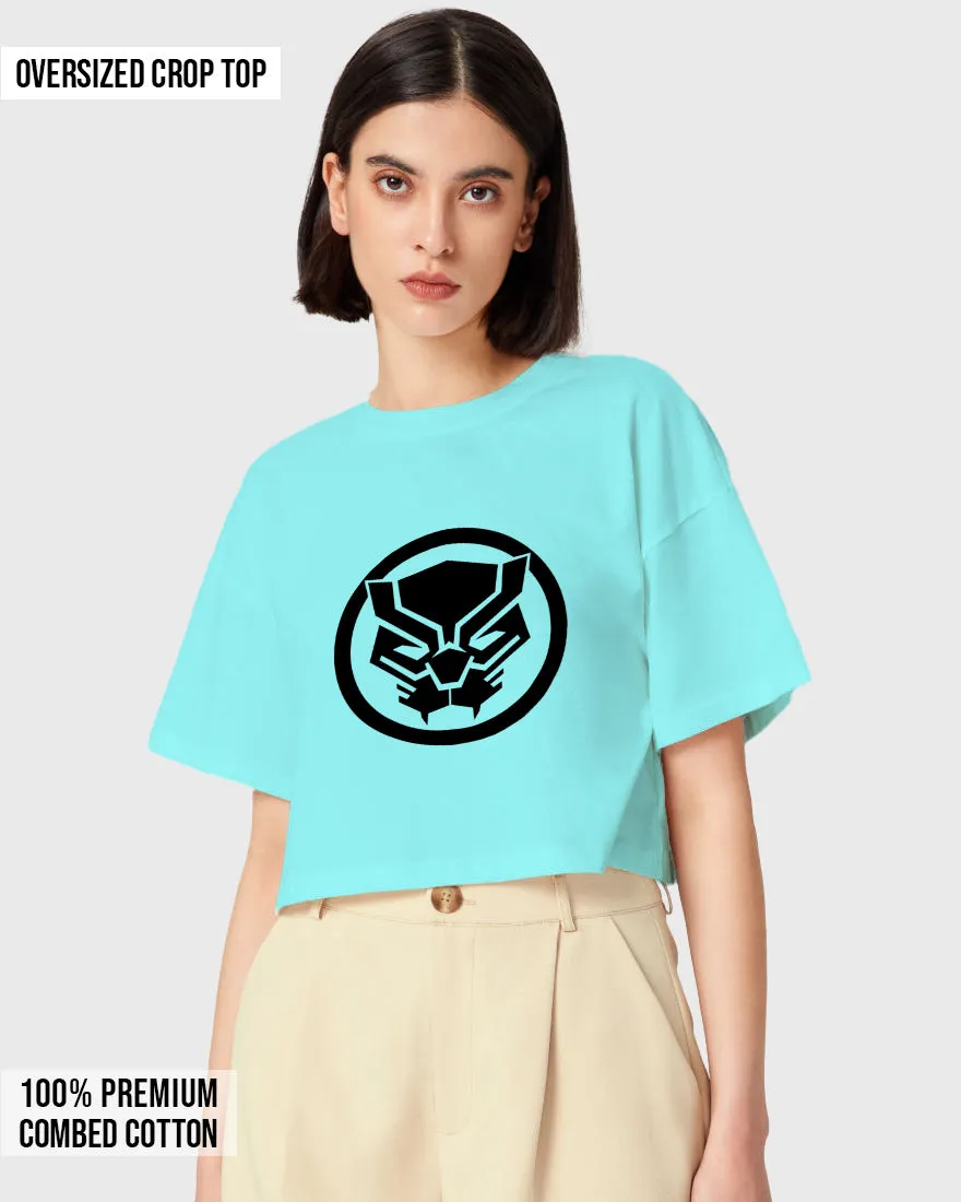 Womens Oversized Cropped TShirt Movies Black Panther Logo